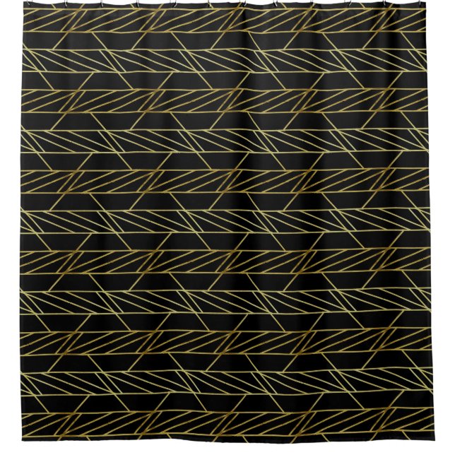 Black Gold Deko Abstrakt Geometric Muster Luxus Duschvorhang (Vorderseite)