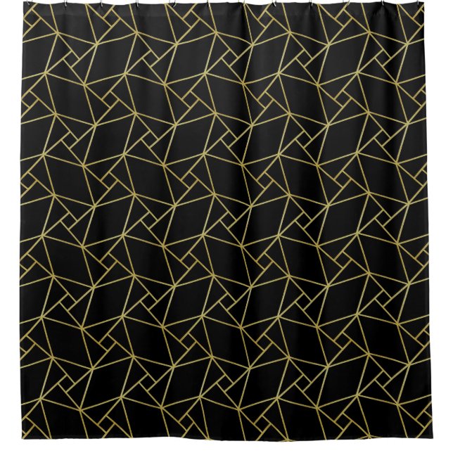 Black Gold Deko Abstrakt Geometric Muster Luxus Duschvorhang (Vorderseite)