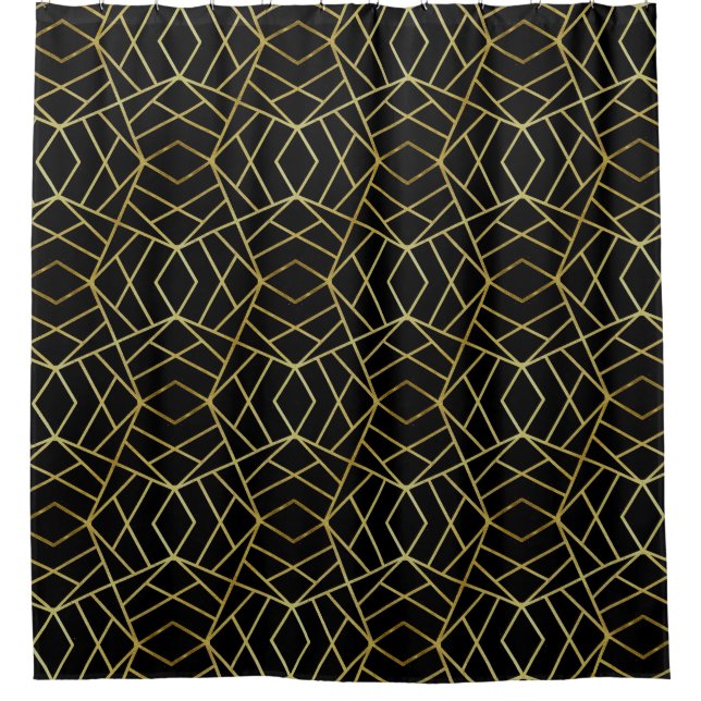 Black Gold Deko Abstrakt Geometric Muster Luxus Duschvorhang (Vorderseite)