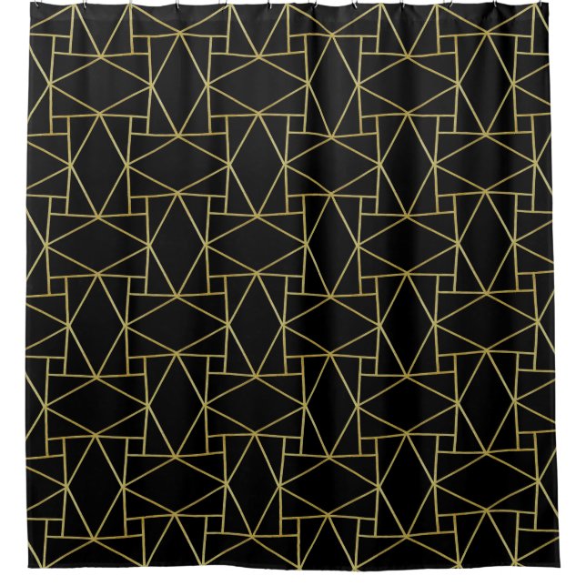 Black Gold Deko Abstrakt Geometric Muster Luxus Duschvorhang (Vorderseite)