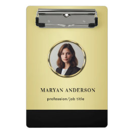 Black & gold design, Logo or Photo in gold circle, Mini Klemmbrett