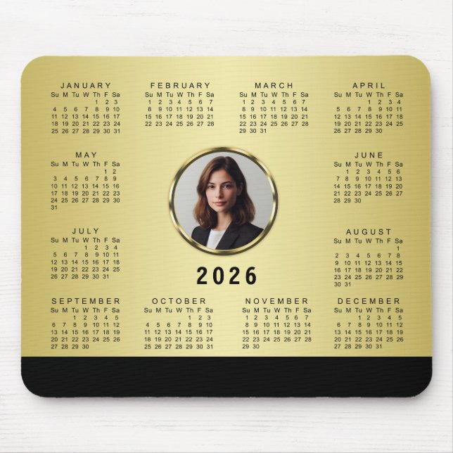 Black & gold design, Logo or Photo in gold circle, Mousepad (Vorne)