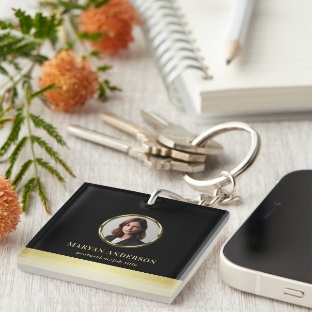 Black & gold design, Logo or Photo in gold circle, Schlüsselanhänger (Vorderseite rechts)