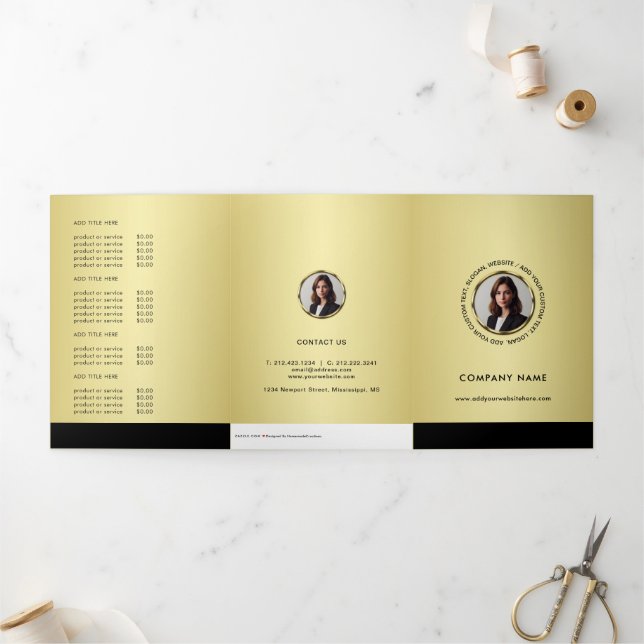 Black & gold design, Logo or Photo, Price List  Dreifach Gefaltete Karte (Außenbereich)