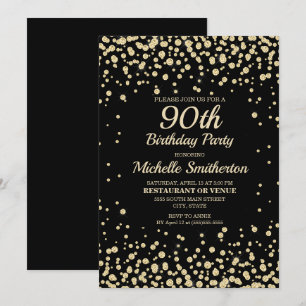 Black Gold Diamant Glitter Damen 90. Geburtstag Karte