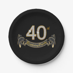 Black Gold Diamond 40. Geburtstagsfeier Pappteller