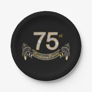 Black Gold Diamond 75. Geburtstagsparty Pappteller