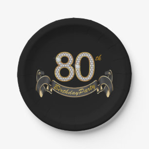 Black Gold Diamond 80. Geburtstagsparty Pappteller