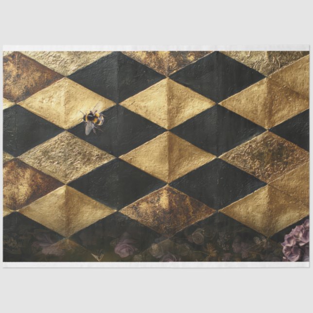 Black & Gold Diamond Checkers Pattern  Seidenpapier (Vorderseite)