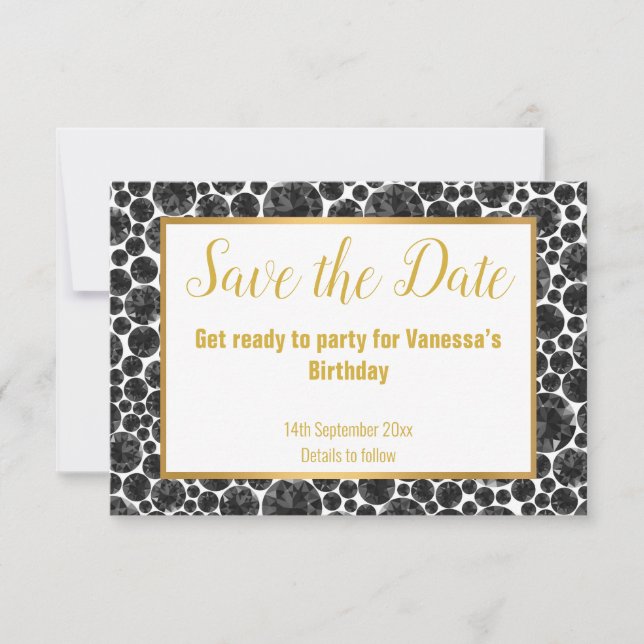 BLACK GOLD DIAMOND ELEGANT SAVE THE DATE RSVP KARTE (Vorderseite)