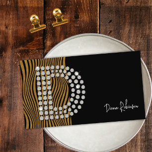 Black Gold Diamond Initial D Social Media Monogram Visitenkarte