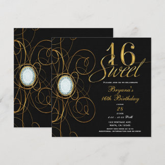Black & Gold Diamond Sweet 16 Geburtstag Einladung