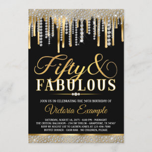 Black Gold Diamond Tropfen Fantastische 50 Geburts Einladung