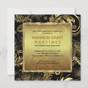 Black Gold & Diamonds Pattern-Elegant Grad Einladu Einladung
