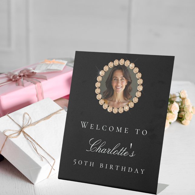 Black gold diamonds photo birthday party welcome sockelschild (Von Creator hochgeladen)