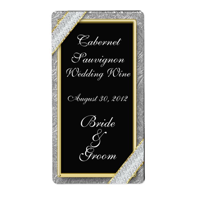 Black Gold & Diamonds Wedding Wine Label (Vorne)