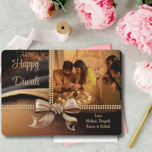 Black Gold Diwali Foto Gruß Feiertagskarte