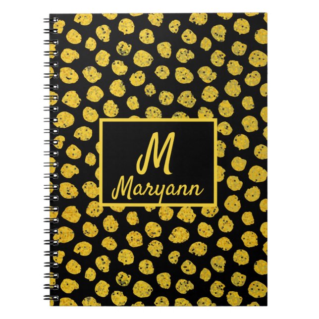 Black Gold Dots Glamour Name & Monogram Notizblock (Vorderseite)