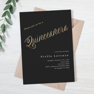 Black Gold-Drehbuch elegante Quinceanera Luxus Einladung