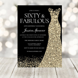 Black Gold Dress 60 & Fabulous 60. Geburtstag Einladung