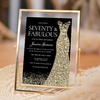 Black Gold Dress 70 & Fabulous 70. Geburtstag Einladung