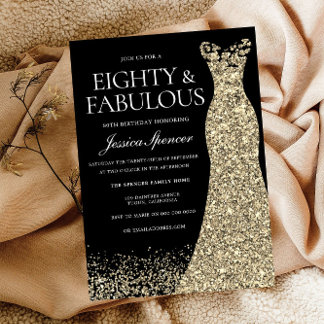 Black Gold Dress 70 & Fabulous 80. Geburtstag Einladung