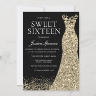 Black Gold Dress Sweet 16 Geburtstagsparty Einladung