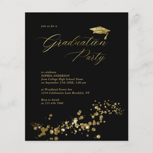 Black Gold Dust Confetti Graduation Party (Vorderseite)