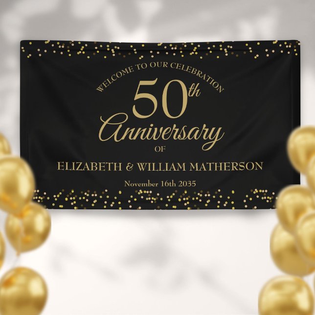 Black Gold Dust Confetti zum 50. Jubiläum Willkomm Banner (50th Anniversary Black Gold Dust Confetti Welcome Banner)