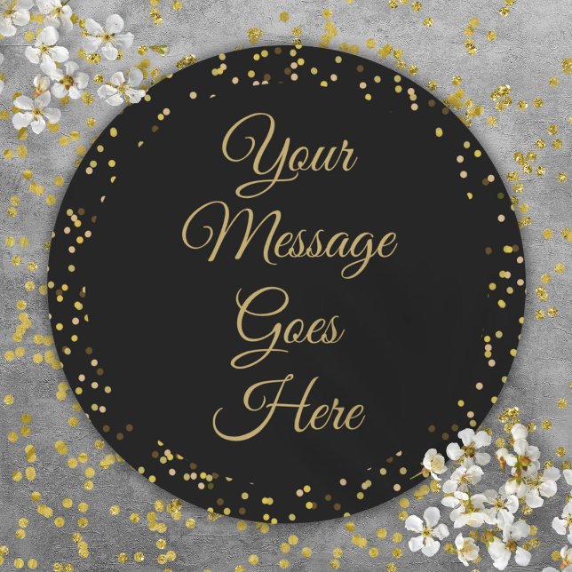 Black Gold Dust Elegantes Skript Runder Aufkleber (Black Gold Dust Elegant Script Classic Round Sticker)