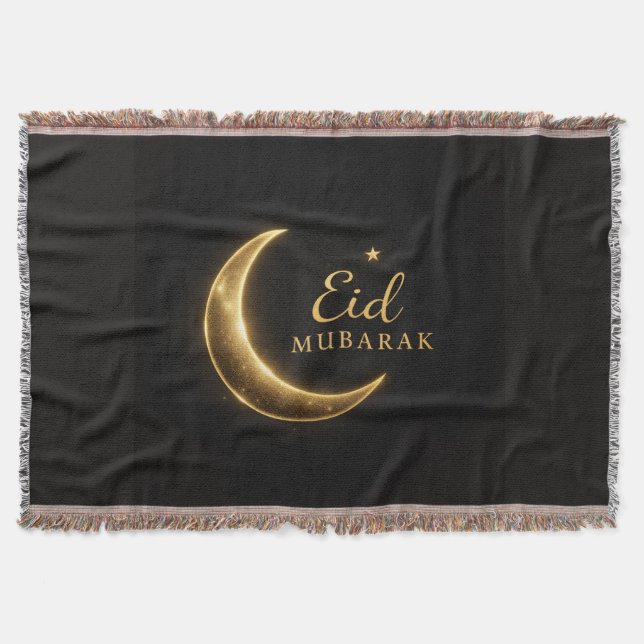 Black & Gold Eid Mubarak Decorative Pillow – Ramad Decke (Vorderseite)