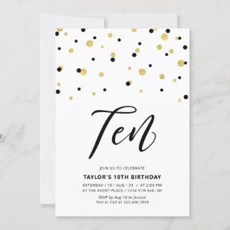 Black & Gold Einfache 10. Teen Birthday Party Invi Einladung