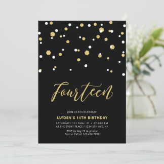 Black & Gold Einfache 14. Teen Birthday Party Invi Einladung