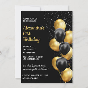 Black Gold Einladungen zum 61. Geburtstag Glitzer