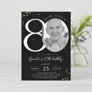 Black Gold Einladungs-Card-Foto zum 80. Geburtstag Einladung