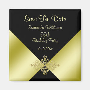 Black & Gold Elegance 55. Geburtstag Save the Date Magnet