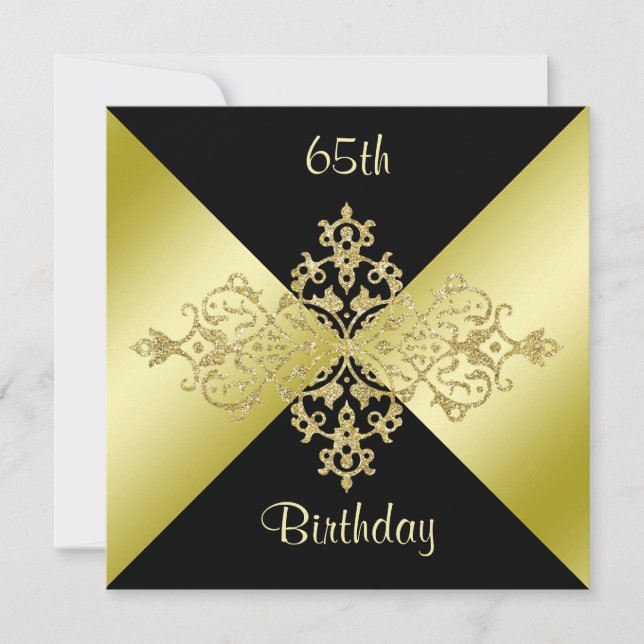 Black & Gold Elegance 65. Geburtstag Einladung (Vorderseite)