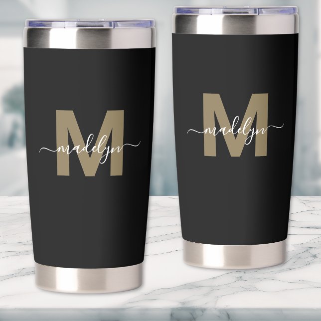 Black Gold Eleganname Monogram Thermobecher (Black Gold Elegant Name Monogram Insulated Tumbler)