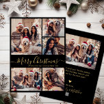 Black Gold Elegant 5 Foto Collage Weihnachten<br><div class="desc">Elegante Kalligrafie Simple Modern Black and Gold 5 Foto Collage Frohe Weihnachts Script Holiday Card. Diese festliche, minimalistische, skurrile 5 (5) Foto-Urlaubskarte mit einer hübschen Gitter-Foto-Collage und "Frohe Weihnachten" Grußtext, die in einem schönen Wirblen Handschrift geschrieben Swash-Schwanz Schriftart-Skript in Gold auf schwarzem Hintergrund. Auf der Rückseite mit Ihrer Grußbotschaft mit...</div>