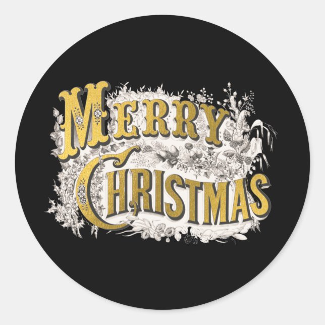 Black Gold Elegant Frohe Weihnachten Rustikale Vin Runder Aufkleber (Vorderseite)