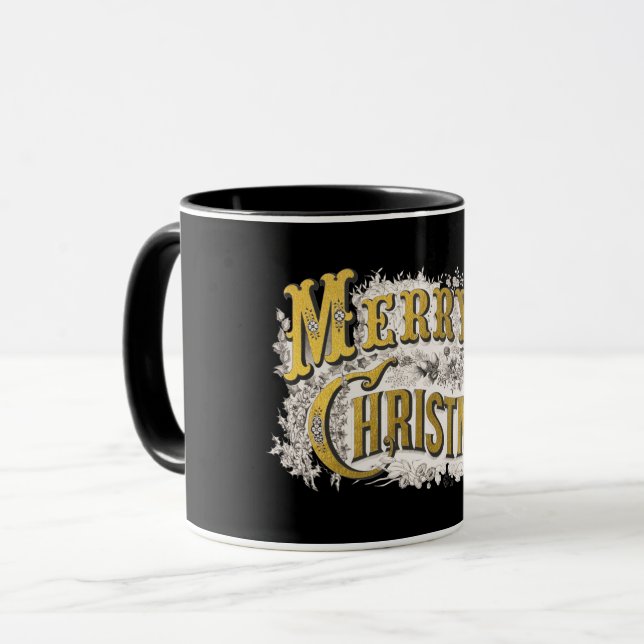 Black Gold Elegant Frohe Weihnachten Rustikale Vin Tasse (Vorderseite Links)