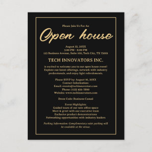 Black&Gold Elegante Business Open House Einladung Postkarte