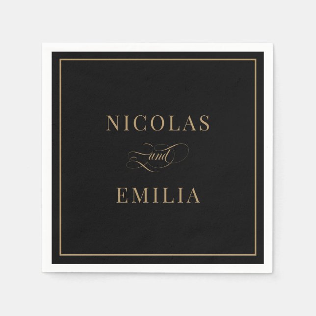 Black Gold Elegante Calligrafy Wedding Serviette (Vorderseite)