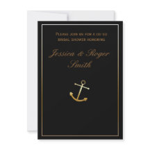 Black Gold Elegante Chic Nautical Anchor Einladung