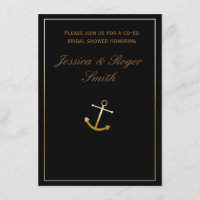Black Gold Elegante Chic Nautical Anchor Einladung