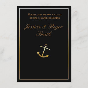 Black Gold Elegante Chic Nautical Anchor Einladung