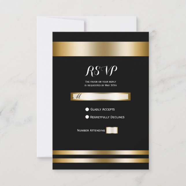 Black & Gold Elegante Chic Party Hochzeit RSVP (Vorderseite)