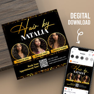 Black Gold Elegante Friseur-Digital-Flyer-Karte Einladung