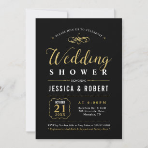 Black & Gold Elegante Hochzeitsbrause für Paare Einladung