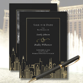 Black Gold Elegante Las Vegas Skyline Save the Dat Einladung